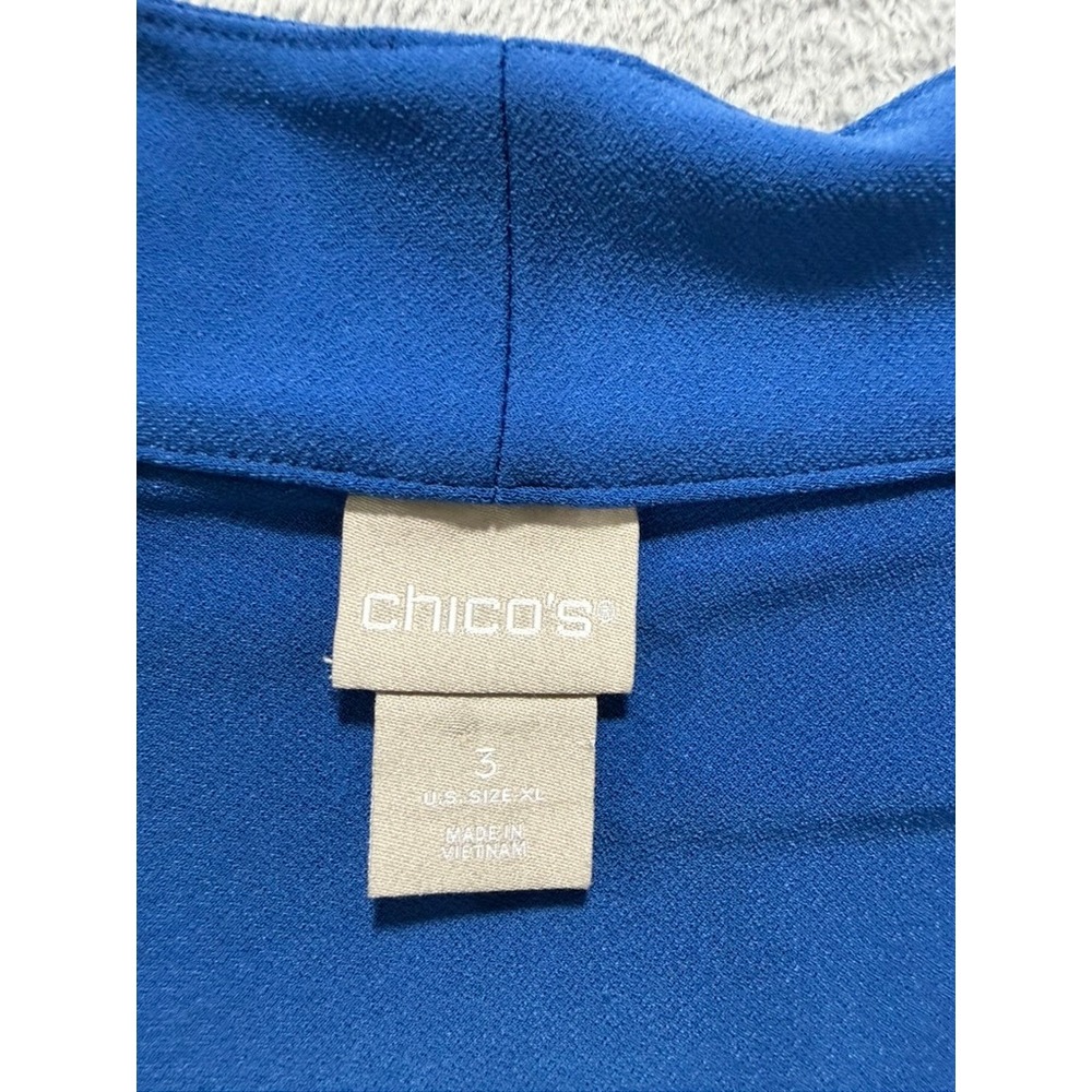 Chicos Sleeveless XL Blouse Womens Size 3 Blue Tie Neck Stretch Minimalist - Picture 5 of 10